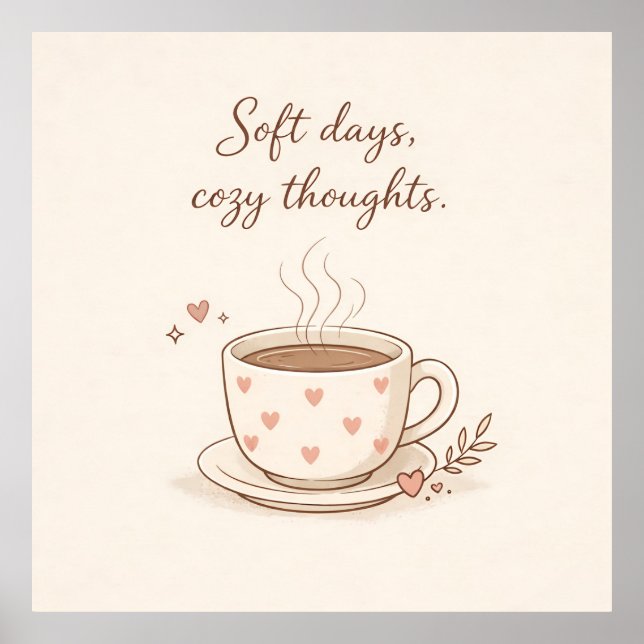 Soft days, cosy thoughts - Cute Coffee Cup Art Poster (Front)