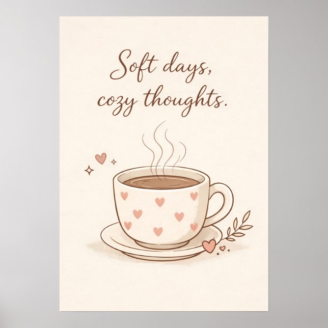Soft days, cosy thoughts - Cute Coffee Cup Art Poster (Front)