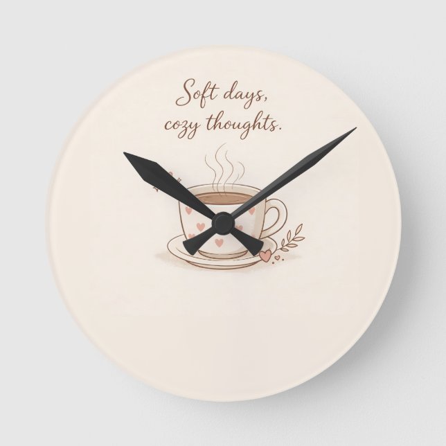 Soft days, cosy thoughts - Cute Coffee Cup Art Round Clock (Front)