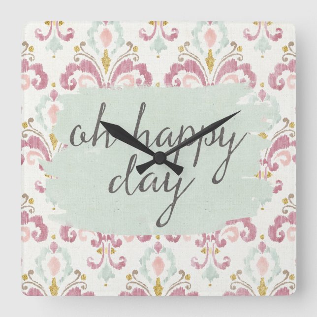 Soft Deco VI | Oh Happy Day Square Wall Clock (Front)