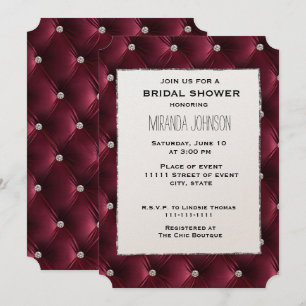 Soft Deep Burgundy Red Velvet Bridal Shower Invitation