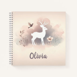  Soft Deer & Bird Silhouette Minimalist Name Notebook