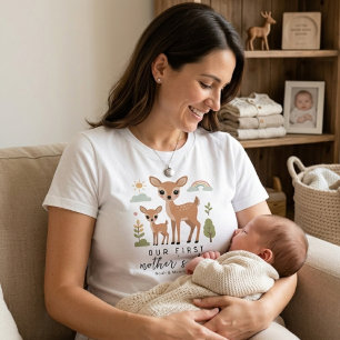 Soft Deer Mum Baby First Mothers Day Art Style T-Shirt