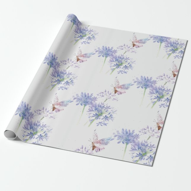 Soft Delicate Butterfly Garden Flower Floral Art Wrapping Paper (Unrolled)
