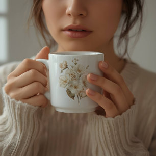 Soft Delicate Watercolor White Flowers Coffee Mug