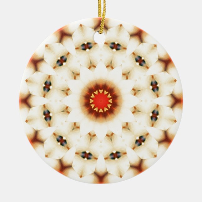 Soft Dreamy Cream Floral Pattern Ceramic Ornament (Front)