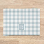 Soft Dusty Blue Buffalo Check Monogram Tea Towel<br><div class="desc">Custom-designed modern farmhouse style kitchen hand towel featuring family initial on soft dusty blue buffalo check pattern.</div>