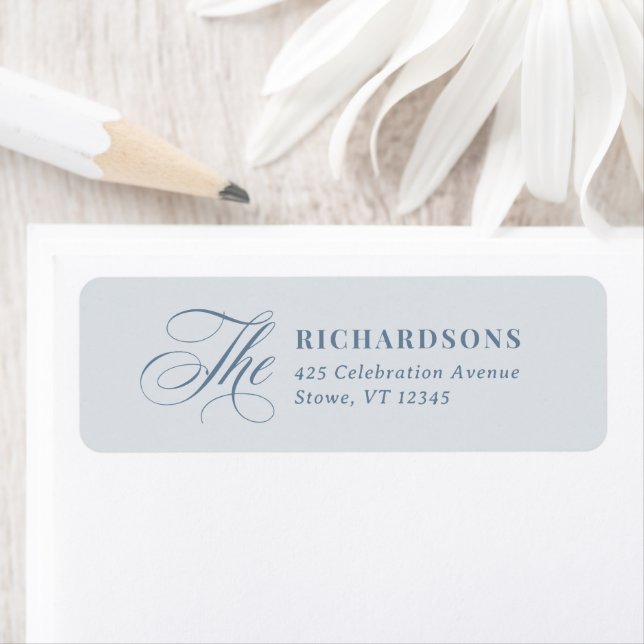 Soft Dusty Blue Calligraphy Wedding Return Address Label (Insitu)