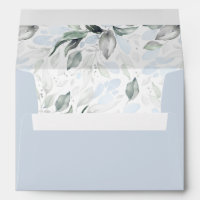 Soft Dusty Blue Greenery Elegant Watercolor Silver