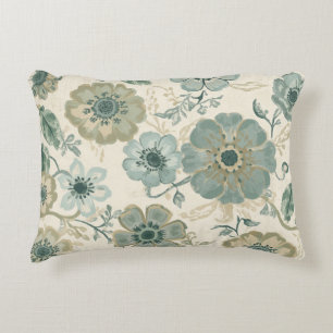Soft Dusty Blue Sage Green Beige Farmhouse Floral Decorative Cushion