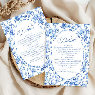 Soft dusty blue toile wedding travel information  enclosure card