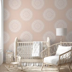 Soft dusty peach circular delicate lace pattern wallpaper