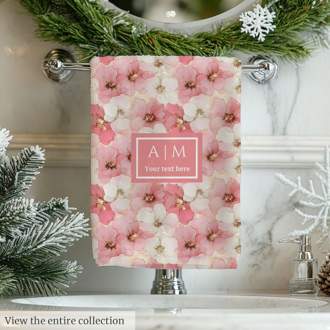 Soft Dusty Rose & Gold Flowers Towel Personalised  (Soft Dusty Rose & Gold Flowers Towel Personalized )