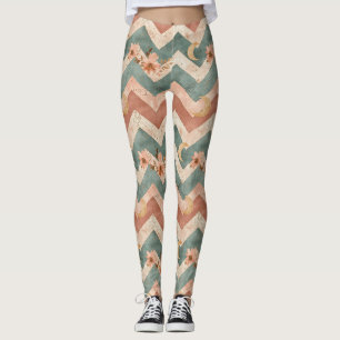 Soft Earth Toned Floral Chevron with Moons Leggings