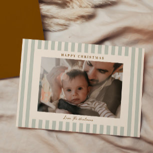 Soft Earthy Green Stripe Photo Christmas Holiday Card
