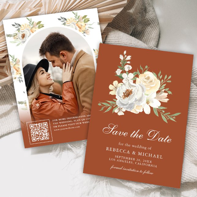 Soft Earthy Peach Floral Terracotta Wedding Save The Date (Creator Uploaded)