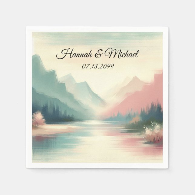 Soft Echoes of the Mountains Wedding Napkin (Front)
