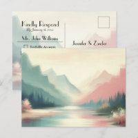 Soft Echoes of the Mountains Wedding RSVP Postcard