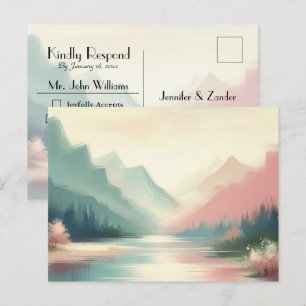 Soft Echoes of the Mountains Wedding RSVP Postcard