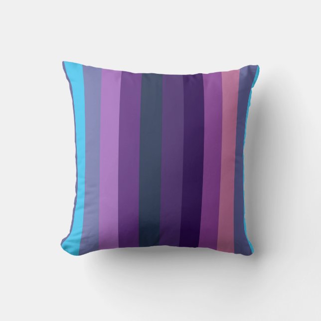 Soft Eclectic Blue-Purple Muted Stripe Pattern Cushion (Front)