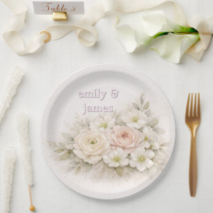 Soft Editorial Botanical Wedding Paper Plate