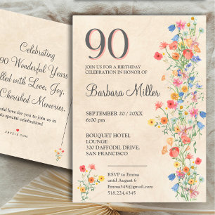 Soft Elegant 90th Birthday Party Floral 90 Years Invitation Postcard