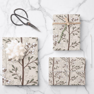 Soft Elegant Earthy Floral Silhouettes Wrapping Paper Sheet
