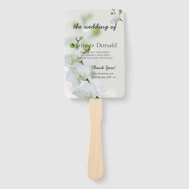 Soft Elegant Orchid Wedding Program Hand Fan (Front)