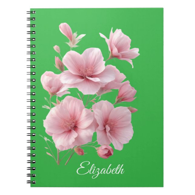 Soft Elegant Pink Floral Personalised Notebook (Front)