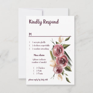 Soft Elegant Roses Burgundy Cream Frame RSVP Card