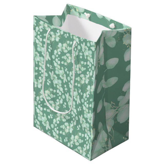 Soft Elegant Sage Eucalyptus Medium Gift Bag (Front Angled)