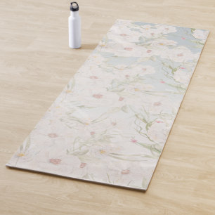 Soft Elegant White Floral Pattern Yoga Mat