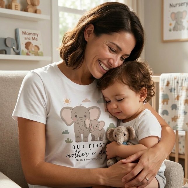Soft Elephant Mom Baby First Mothers Day Art T-Shirt (Creator Uploaded)