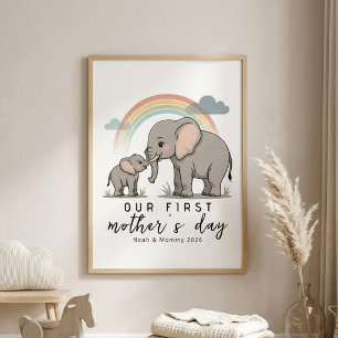 Soft Elephant Mum Baby First Mothers Day Calm Art Poster
