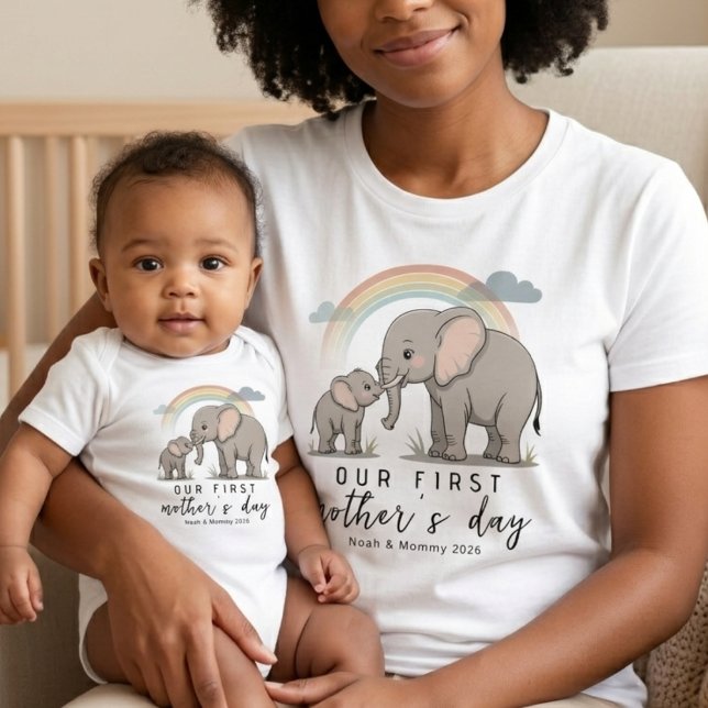 Soft Elephant Mum Baby Love First Mothers Day Art T-Shirt (Creator Uploaded)
