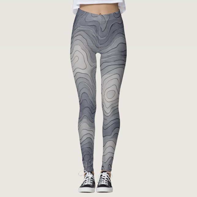 Soft Elevation Lines – Grey Scale Leggings (Front)