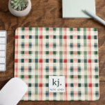 Soft Evergreen Gingham Monogram Mouse Pad<br><div class="desc">Add a touch of timeless charm to your workspace with this Soft Evergreen Gingham Monogram Mouse Pad. Featuring a classic plaid pattern in soothing shades of green, red, and beige, this mouse pad is the perfect blend of style and functionality. The personalised monogram in the centre allows you to add...</div>