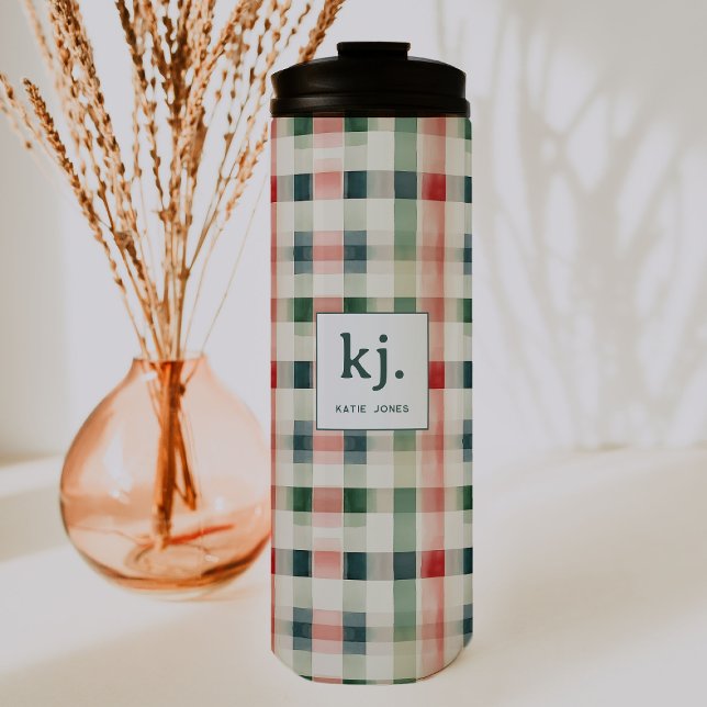 Soft Evergreen Gingham Monogram Thermal Tumbler (Creator Uploaded)