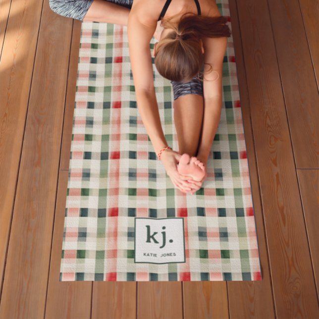 Soft Evergreen Gingham Monogram Yoga Mat (Creator Uploaded)