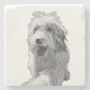 Soft Eyes, Solid Surface – Monochrome Dog Portrait Stone Coaster