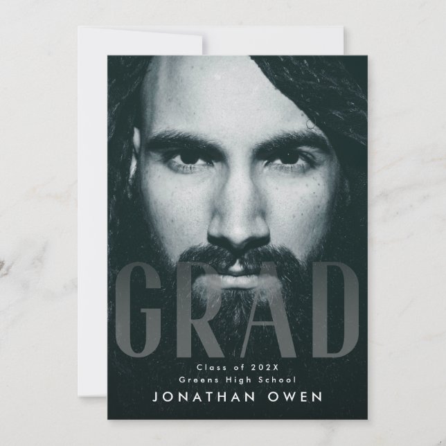 Soft Fade Large GRAD Modern Script Photo Announcement (Front)
