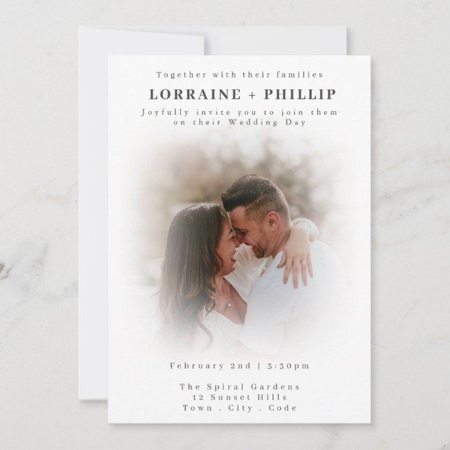 Soft Fade Romantic Full Photo Minimalist wedding Invitation (Front)