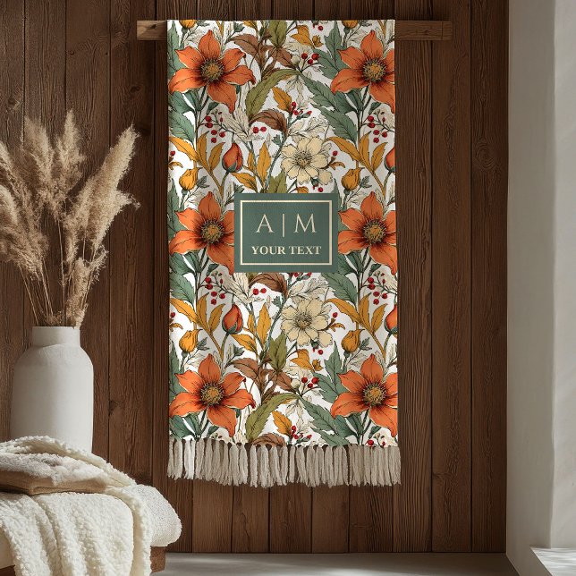 Soft Fall Flowers Olive Green Terracotta Accent   Fleece Blanket (Soft Fall Flowers Olive Green Terracotta Accent Blanket)