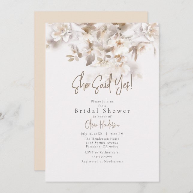 Soft Fall Leaves She Said Yes Bridal Shower Invitation (Front/Back)