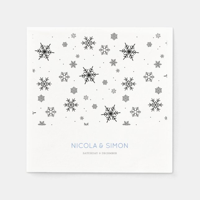 Soft Falling Snowflakes Winter Wedding Napkin (Front)