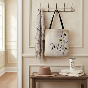 Soft Faux leather floral with monogram Tote Bag