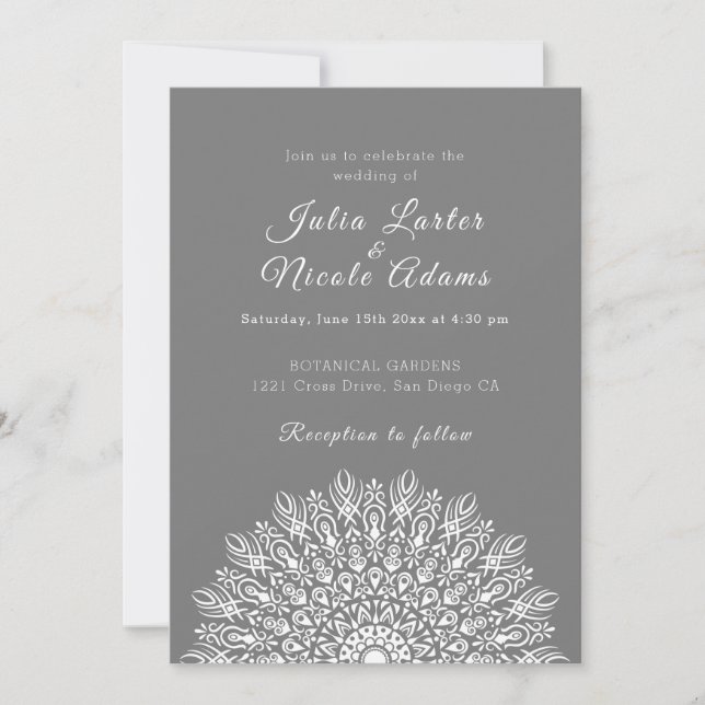 Soft Feather Dry Pampas Grass Mandala Wedding Invitation (Front)