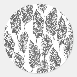 Soft Feathers Doodle Classic Round Sticker