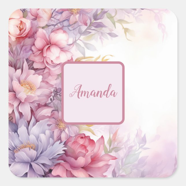 Soft feminine floral patterns tiny flowers square sticker (Front)