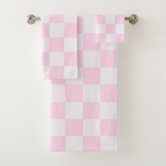 Soft Feminine Pink Gingham Chequered Girly Bath Towel Set